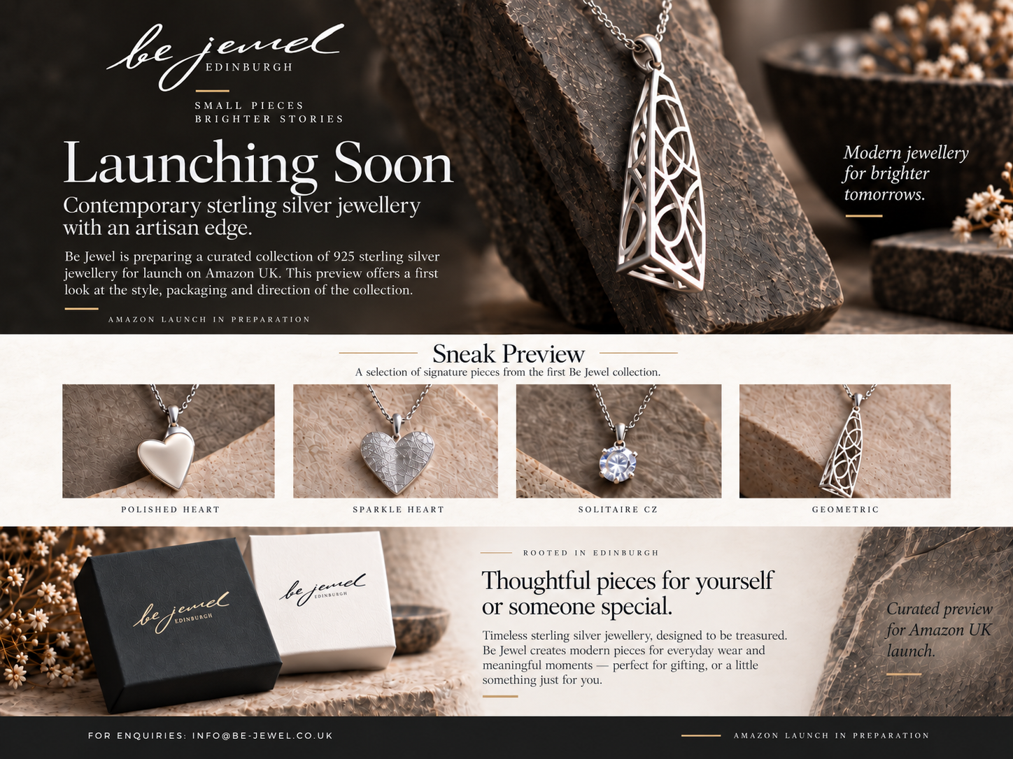 Be Jewel contemporary sterling silver jewellery — launching soon on Amazon UK